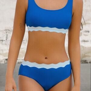 Cupshe Blue Scoop Bralette & Banded High Waist Bikini Set - XL